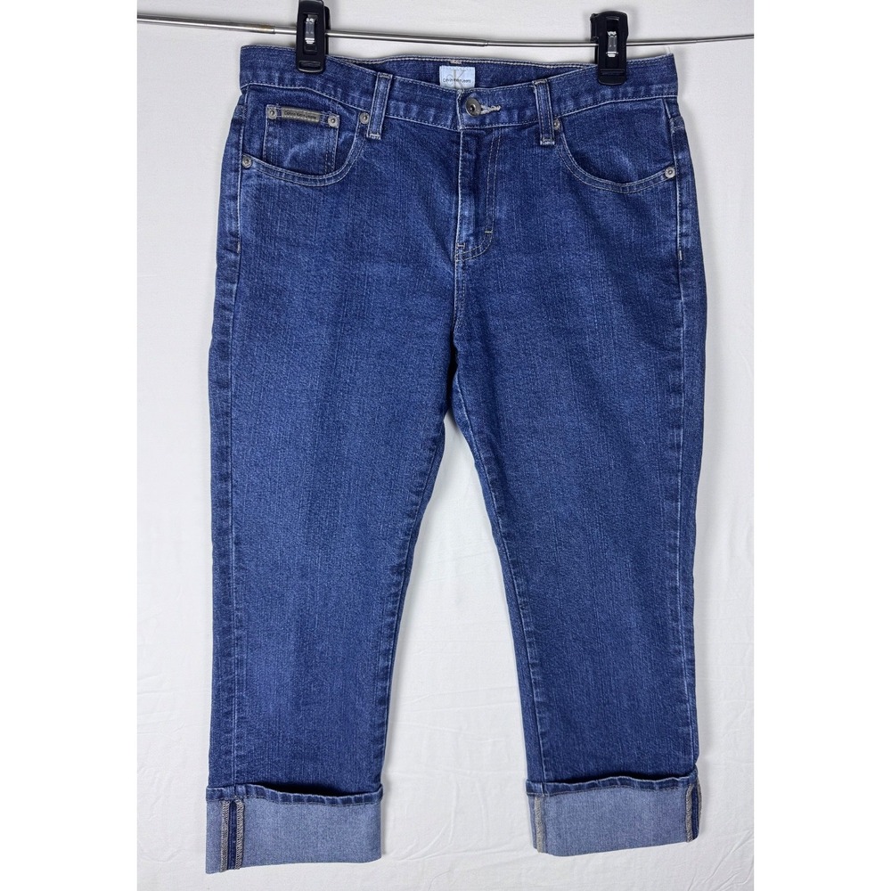 Calvin Klein Jeans Womens Size 8 Cropped Capri Denim Blue Cuffed CK Casual Pants